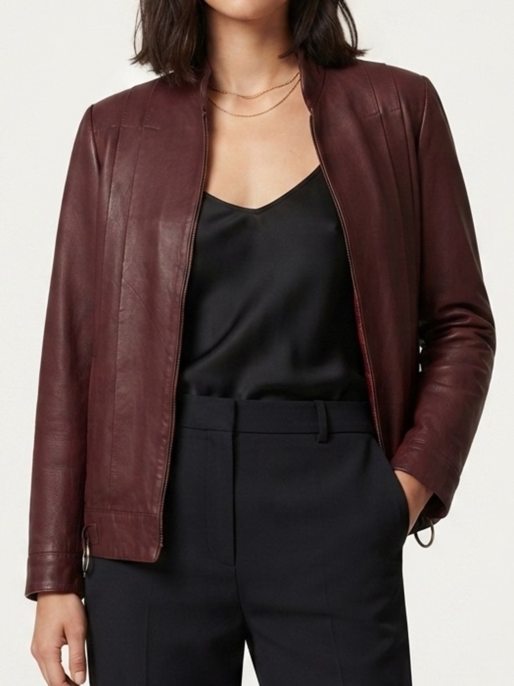 Yves Saint Laurent Vintage Burgundy Brown Leather Bomber Jacket - Zip Closure